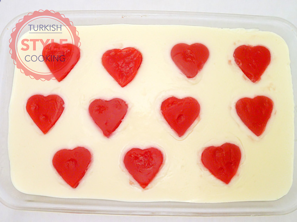 Pudding With Heart Shaped Fruit Filling Recipe Turkish Style Cooking